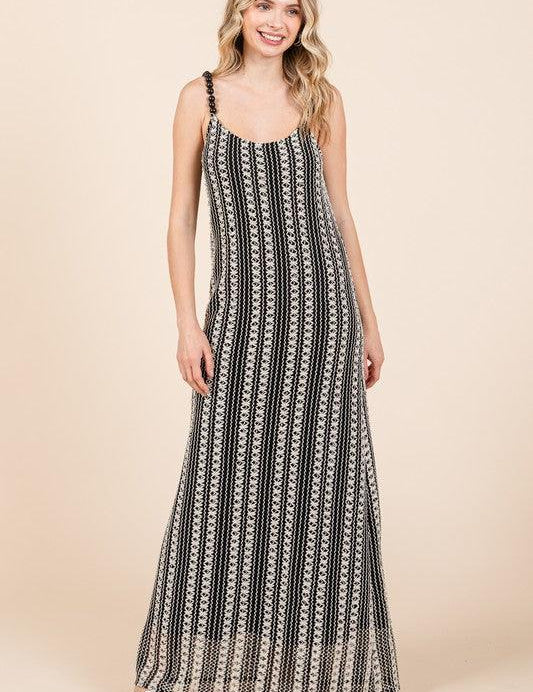Black GeeGee Plus Size Striped Scoop Neck Beaded Strap Maxi Cami Dress | Cami Dresses Daverri Fashions