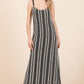 GeeGee Plus Size Striped Scoop Neck Beaded Strap Maxi Cami Dress Black Cami Dresses