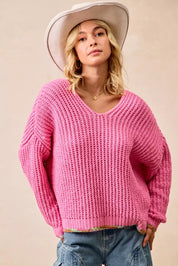 BiBi V-Neck Sweater with Colorful Trim | Daverri Fashions