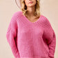 BiBi V-Neck Sweater with Colorful Trim - DAVERRI FASHIONS