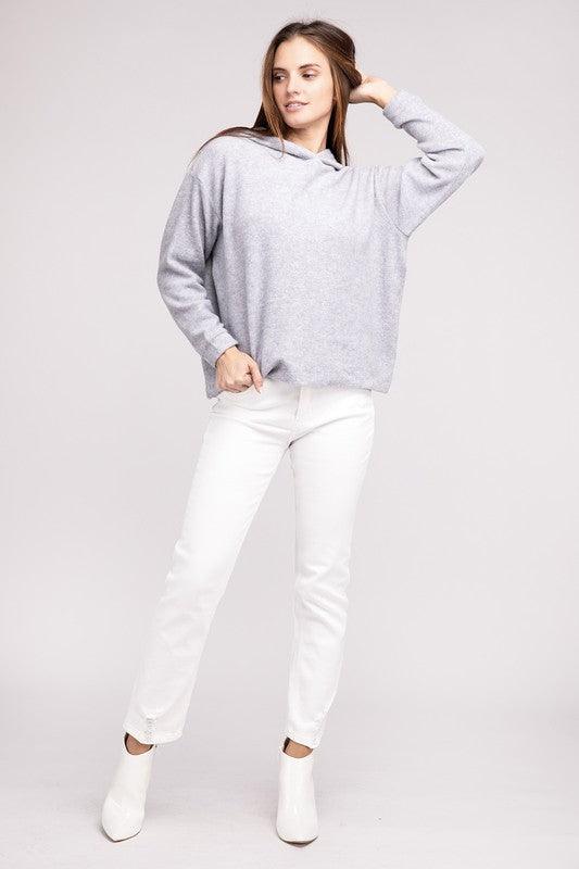 Hooded Brushed Melange Hacci Sweater Sweaters