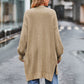Beige long sleeve waffle-knit cardigan with ribbed cuffs and slanted hem