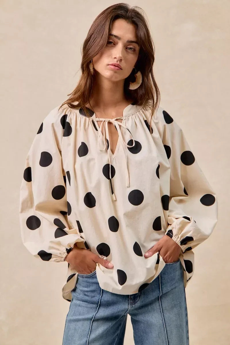 BiBi Polka Dot Exaggerated Balloon Sleeves Blouse - DAVERRI FASHIONS
