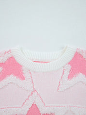 Oversized Star Pattern Ribbed Edge Drop Shoulder Sweater | Sweaters Daverri Fashions
