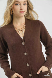 Umgee Button-Down Longline Sweater Cardigan with Front Pockets | Cardigans Daverri Fashions