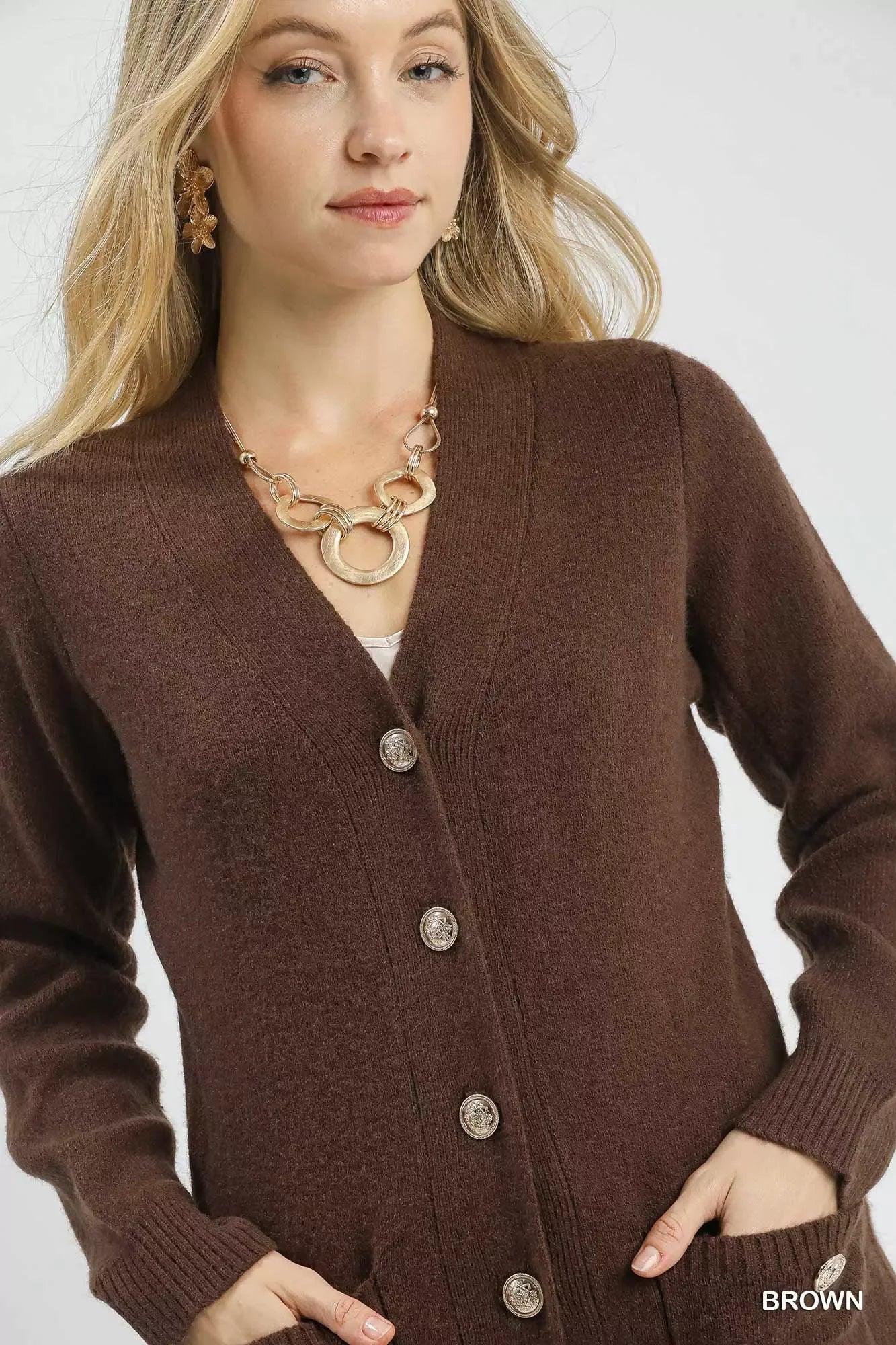 Umgee Button-Down Longline Sweater Cardigan with Front Pockets - DAVERRI FASHIONS