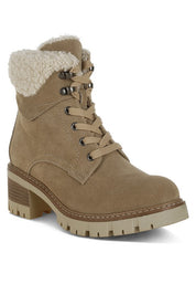 Beige Madoka Fur Collar Chunky Ankle Boots | Boots Daverri Fashions