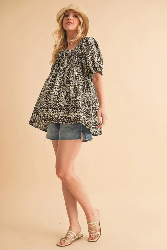Aemi+Co Floral Short Sleeve Babydoll Top