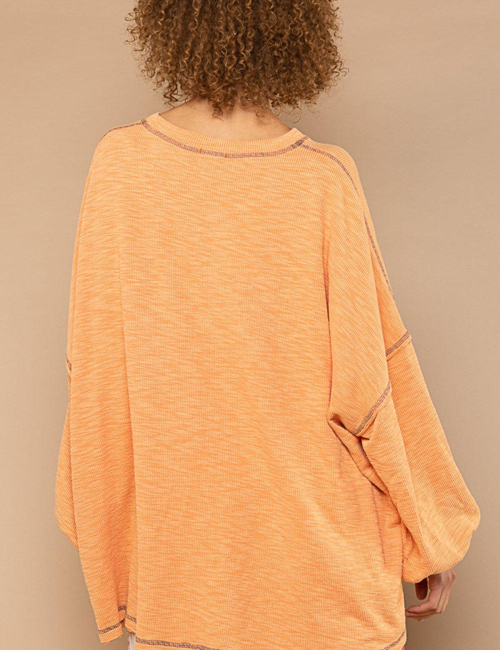 POL Exposed Seam Round Neck Long Sleeve Top