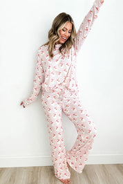 Santa Print Long Sleeve Top and Pants Lounge Set | Loungewear Sets Daverri Fashions