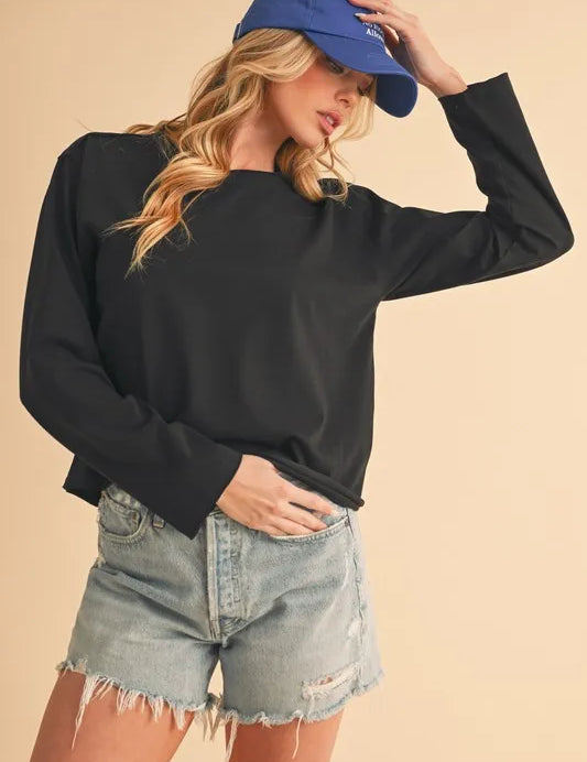 Aemi+Co Round Neck Long Sleeve T-Shirt | Daverri Fashions