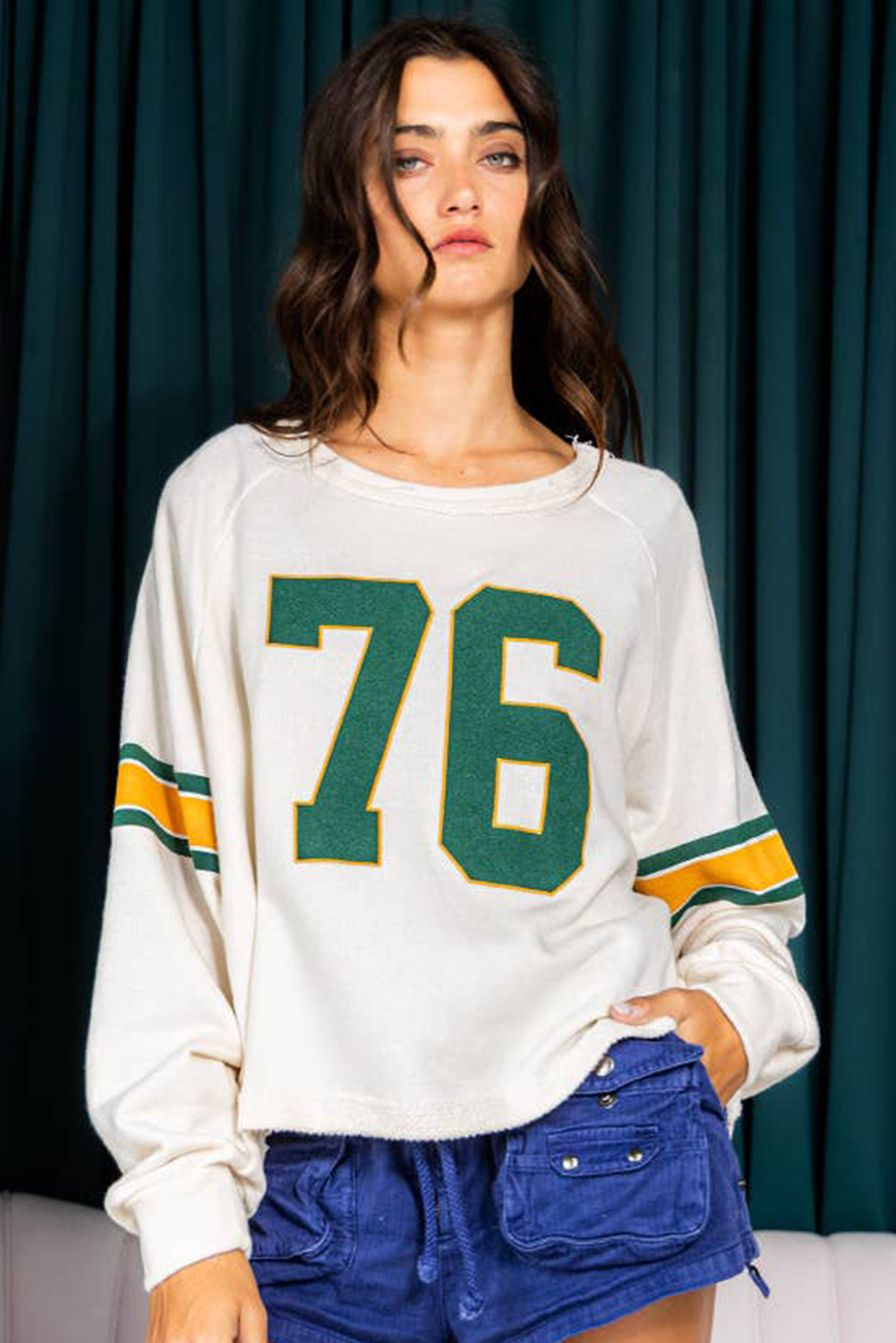 White Number 76 Printed Retro Sporty Long Sleeve Top | Tops/Long Sleeve Tops Daverri Fashions