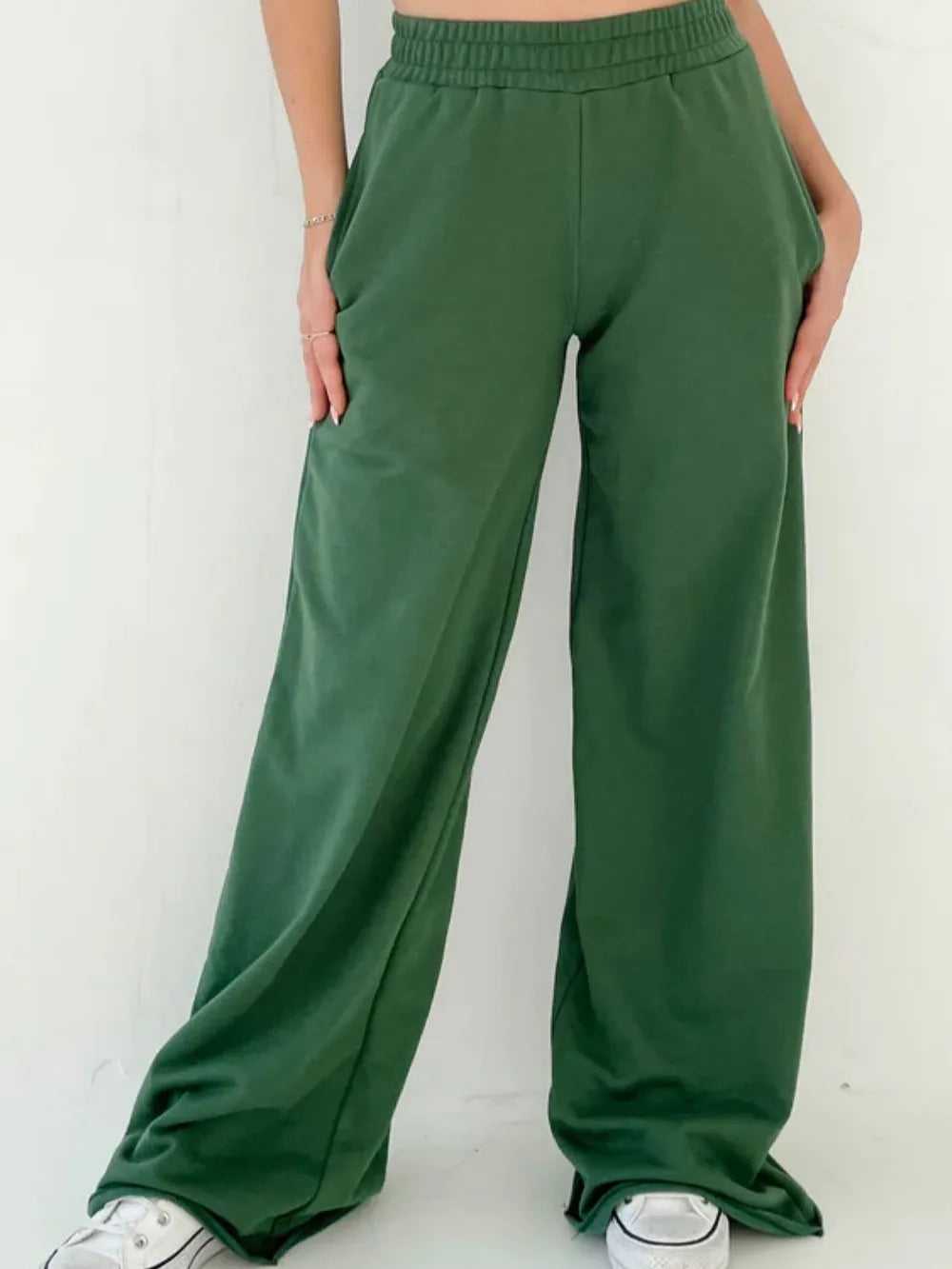 Elastic Waist Wide Leg Pants | Pants Daverri Fashions