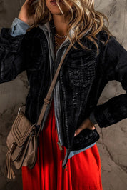 Faux Two-Piece Hooded Zip-Up Denim Jacket | Denim Jackets Daverri Fashions