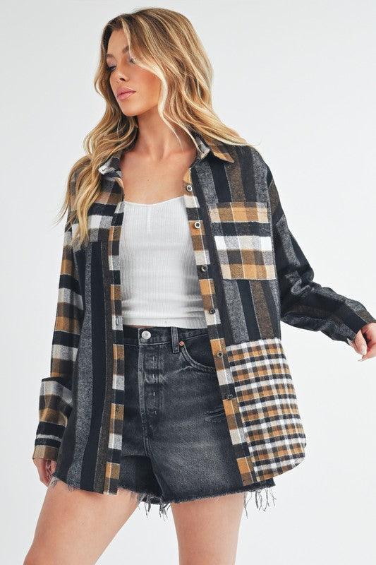 Aem+Co Curved Hem Plaid Button Up Shirt Shirts