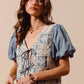 SO ME Crochet Lace Tie Front V Neck Blouse Top
