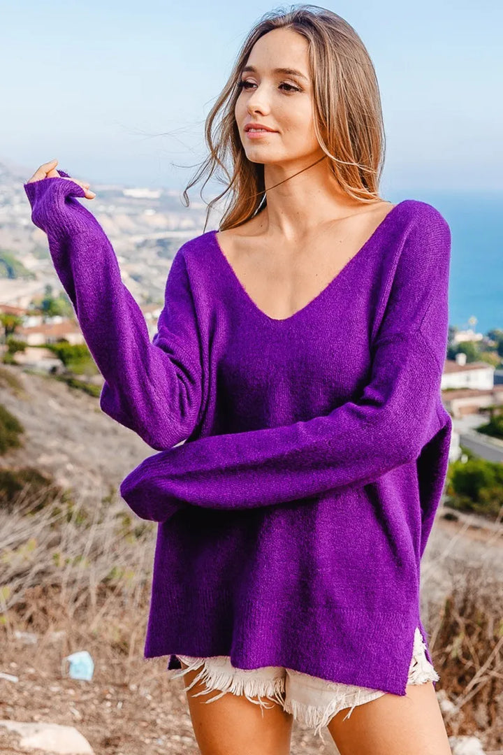 BiBi Loose Fit Deep U Neck Sweater Top Sweaters