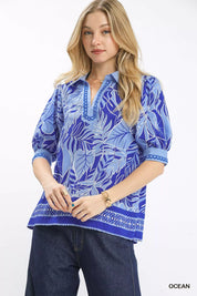 OCEAN Umgee Tropical Print Puff Sleeve Blouse | Blouses Daverri Fashions