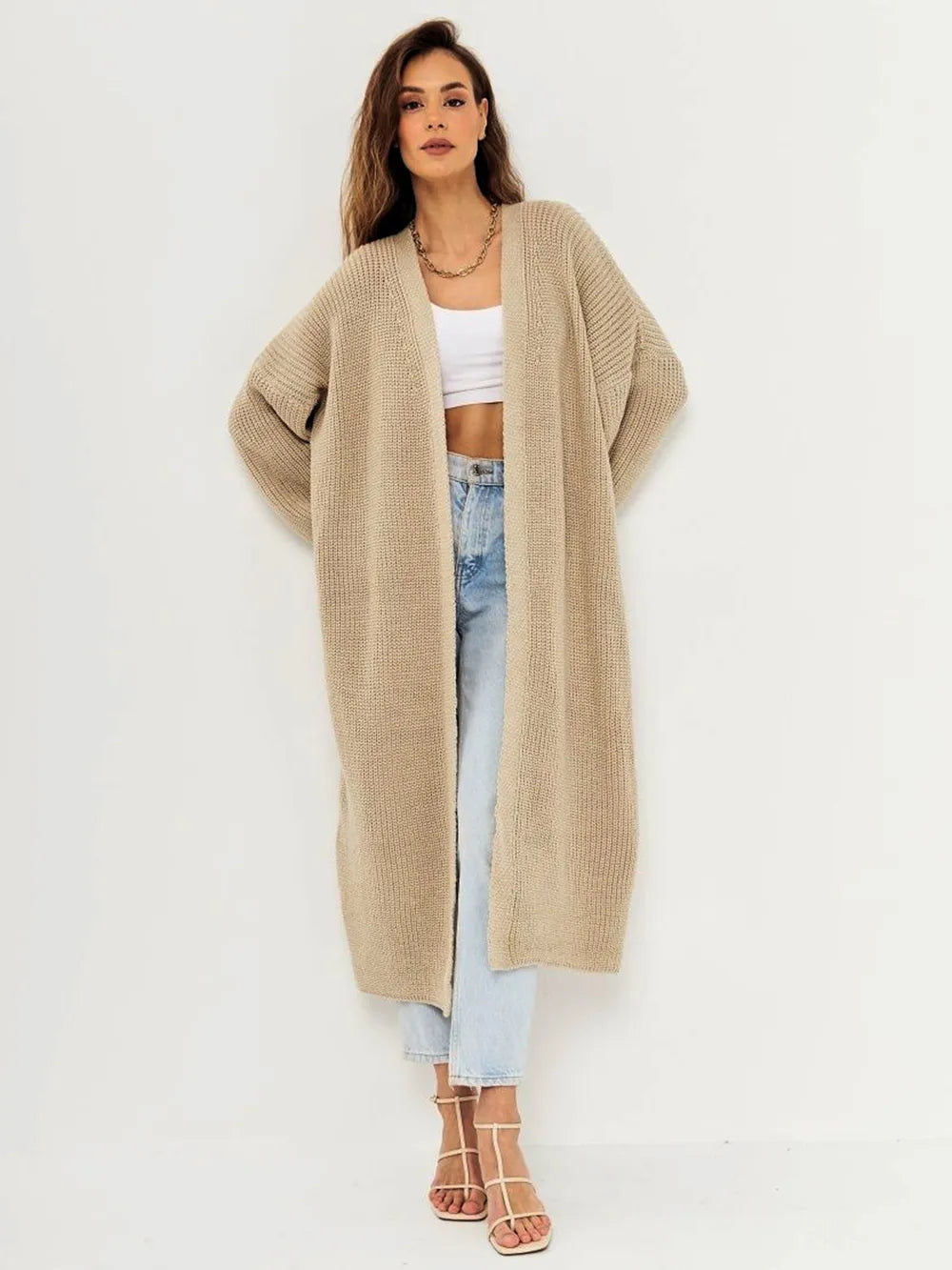 Open Front Long Sleeve Longline Cardigan | Cardigans Daverri Fashions