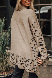 Slit Leopard Mock Neck Dropped Shoulder Sweater | Sweaters Daverri Fashions