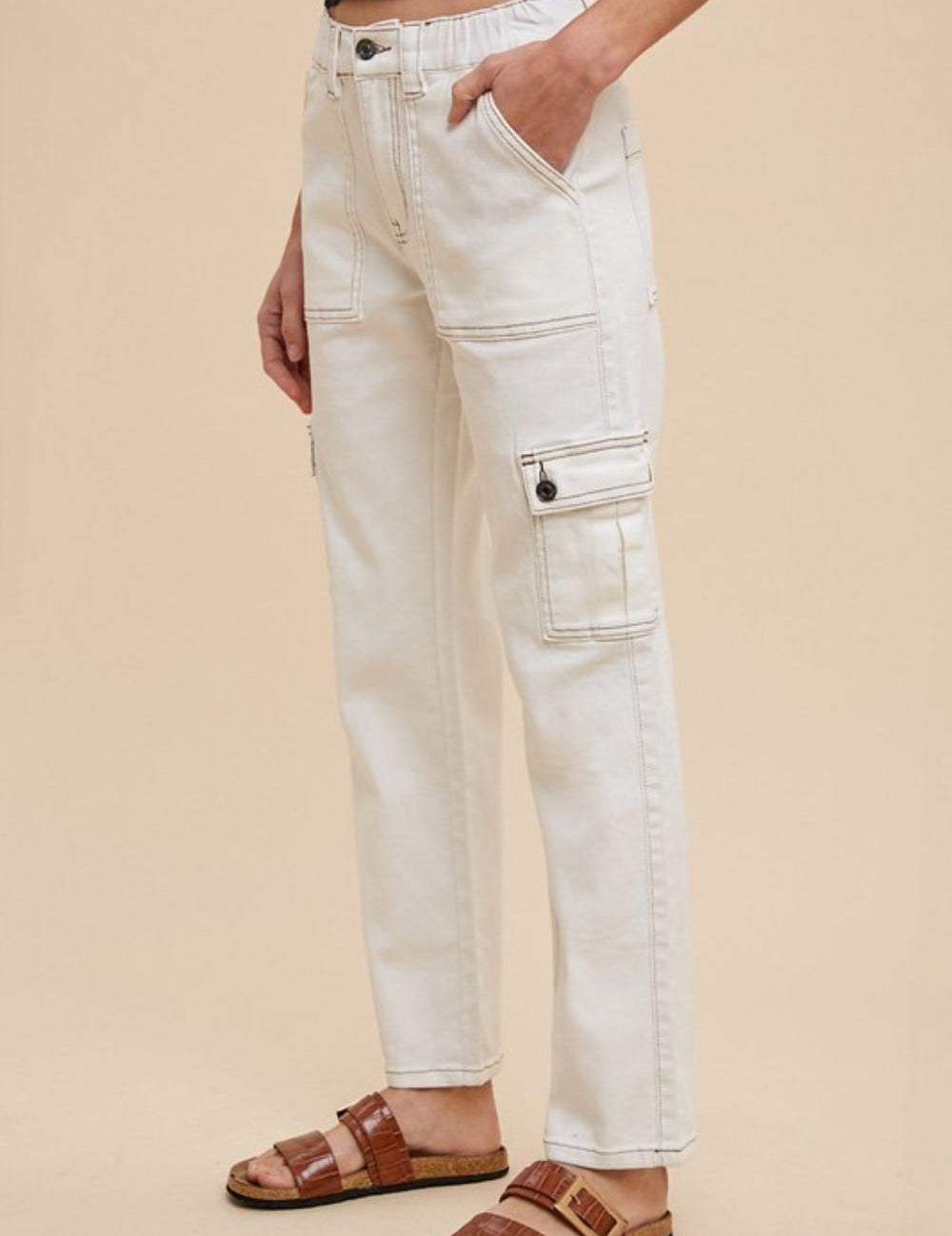 Annie Wear Straight Leg Jeans with Cargo Pockets White Bottoms