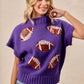 BiBi Gameday Sequin Football Patches Rib Banded Sweater - DAVERRI FASHIONS