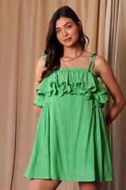 Davi & Dani Textured Jacquard Checker Fabric Ruffled Dress | Mini Dresses Daverri Fashions