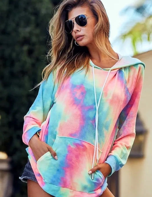 CHARCOAL TIEDYE BiBi Tie Dye French Terry Hoodie with Kangaroo Pocket | Hoodies Daverri Fashions
