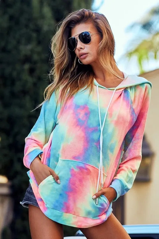 CHARCOAL TIEDYE BiBi Tie Dye French Terry Hoodie with Kangaroo Pocket | Hoodies Daverri Fashions