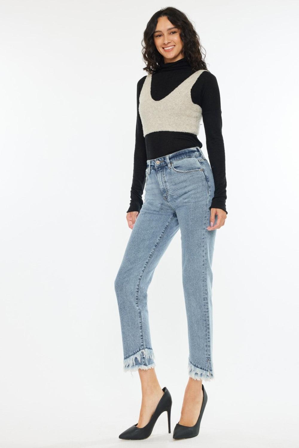 Kancan Raw Hem High Rise Straight Jeans | Daverri Fashions