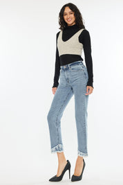 Kancan Raw Hem High Rise Straight Jeans | Daverri Fashions