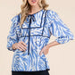 Lime 'N' Chili Graphic Print Solid Trim Quarter Sleeve Blouse - DAVERRI FASHIONS