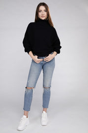 Viscose Dolman Sleeve Turtleneck Sweater Tops