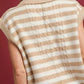 Umgee Cable Knit Collared Striped Vest Sweater - DAVERRI FASHIONS