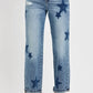 RISEN Full Size Mid Rise Boyfriend Star Shadow Detail Cuffed Jeans - DAVERRI FASHIONS