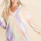 BiBi Tie Dye French Terry V-Neck Top with Puff Sleeves - DAVERRI FASHIONS