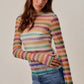 SO ME Mardi Gras color stripe stretch mesh top in pastel hues