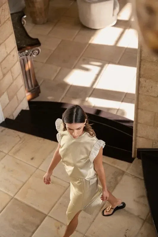 Annie Wear Mix Media Metallic Knit Ruffle Sleeve Top - DAVERRI FASHIONS