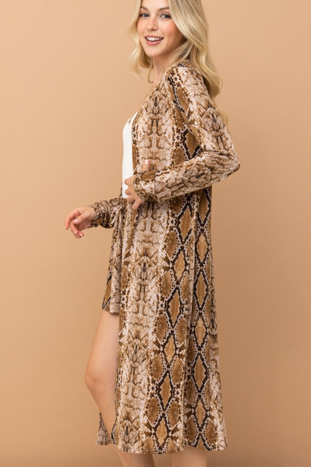 And The Why Snake Print Kimono Open Front Longline Cardigan Cardigans