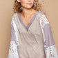 POL Lace Detail V-Neck Flare Sleeve Blouse Gray S Blouses