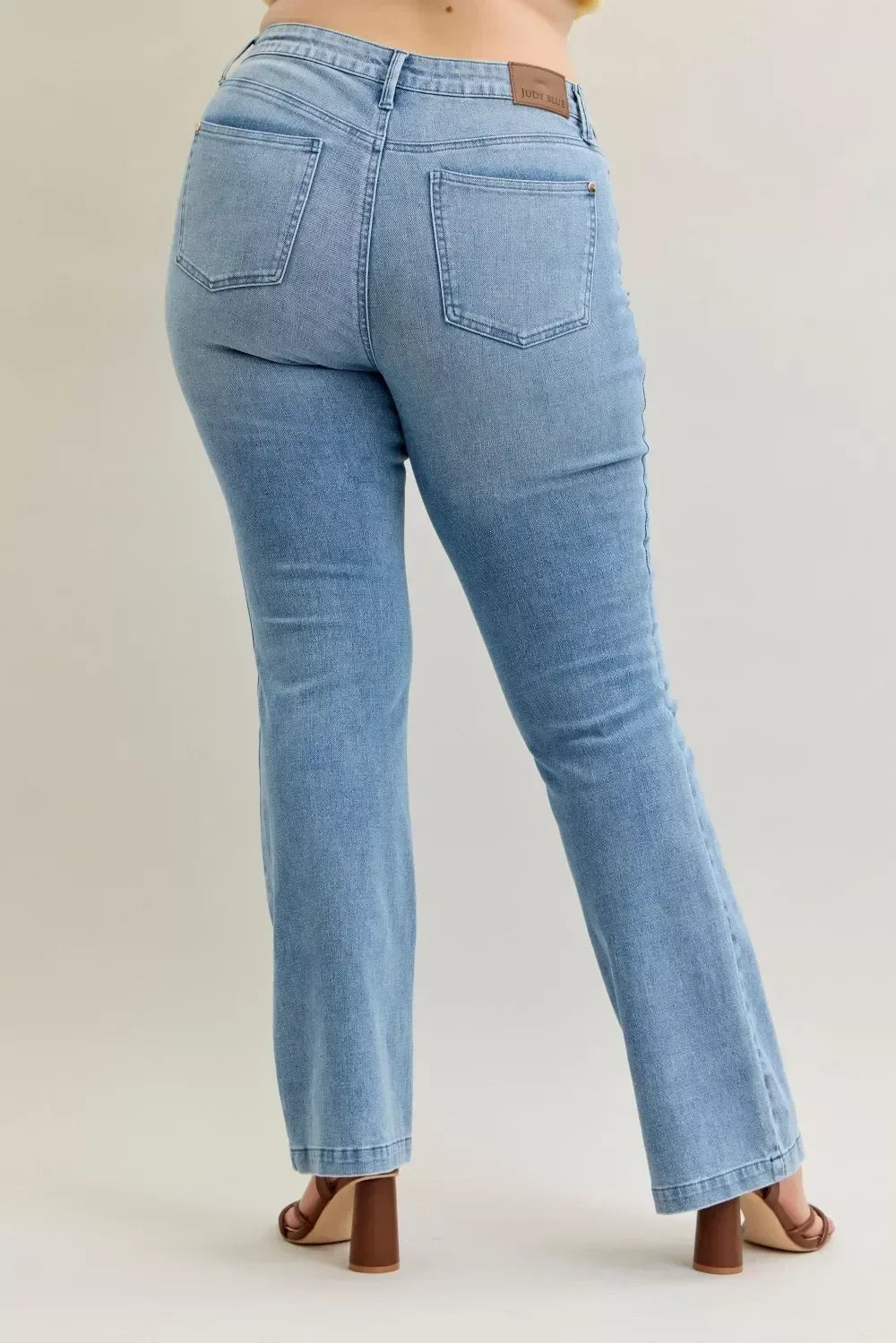 Judy Blue Full Size Mid Rise Bootcut Jeans with Contrast Wash & Front Patch Pockets Plus Size - DAVERRI FASHIONS