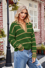 Striped Johnny Collar Sweater | Sweaters Daverri Fashions