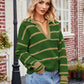 Striped Johnny Collar Sweater - DAVERRI FASHIONS