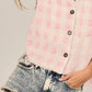 BiBi Vintage Plaid Sleeveless Shirt in pink and white gingham