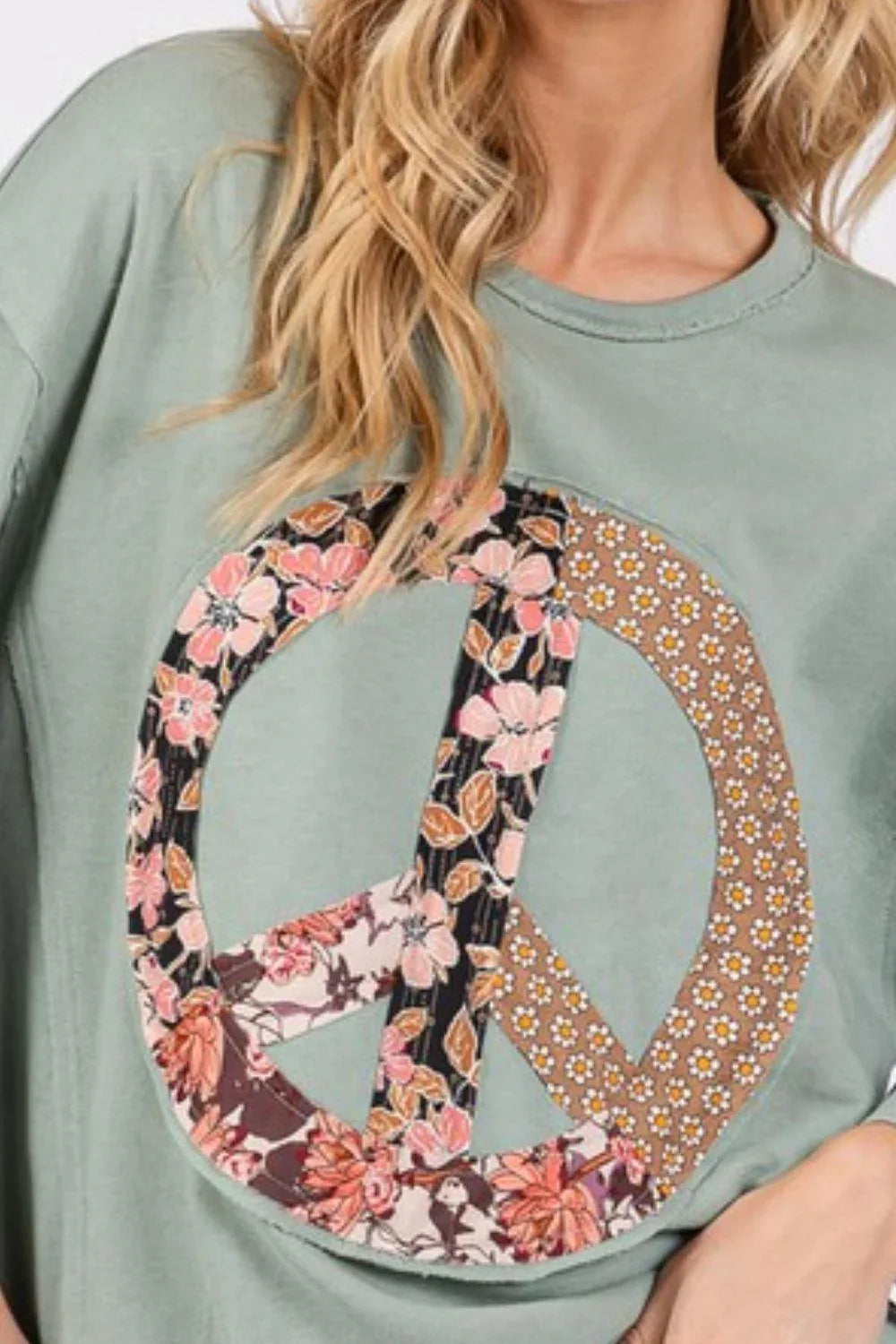 SAGE + FIG Floral Peace Patch Round Neck Top - DAVERRI FASHIONS