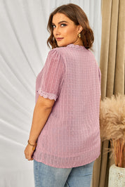 Plus Size Swiss Dot Spliced Lace V-Neck Blouse | Blouses Daverri Fashions