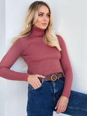 Brick Red Free Size Women's Knit Turtleneck Pullover | Sweaters Daverri Fashions