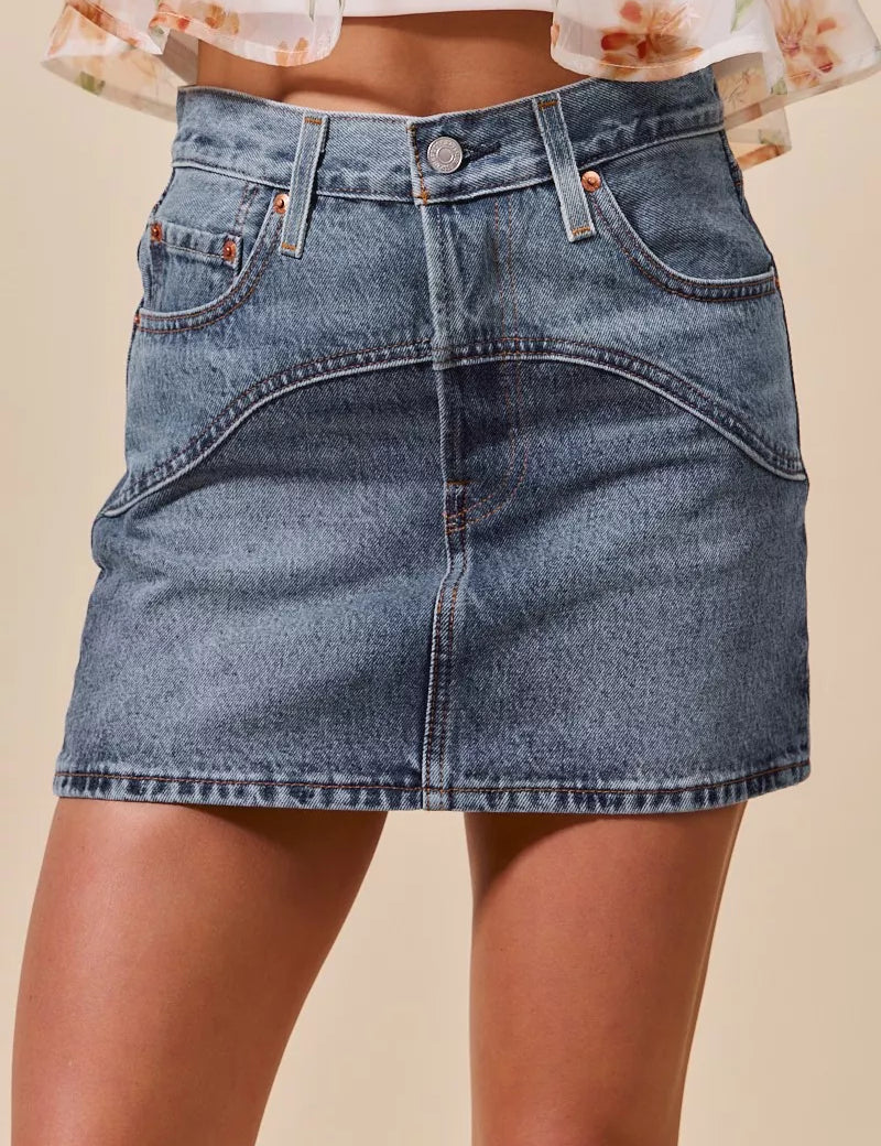 DENIM L SO ME Washed Denim Mini Skirt with Pockets | Skirts Daverri Fashions