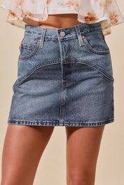 DENIM L SO ME Washed Denim Mini Skirt with Pockets | Skirts Daverri Fashions