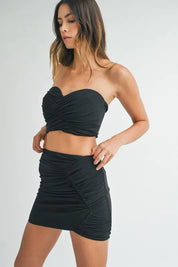 MABLE Ruched Tube Crop Top and Skirt Set | Outfit Sets Daverri Fashions